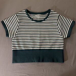 OFFLINE By Aerie Sidewalk Seamless Cropped T-Shirt - Deep Forest Green Stripe